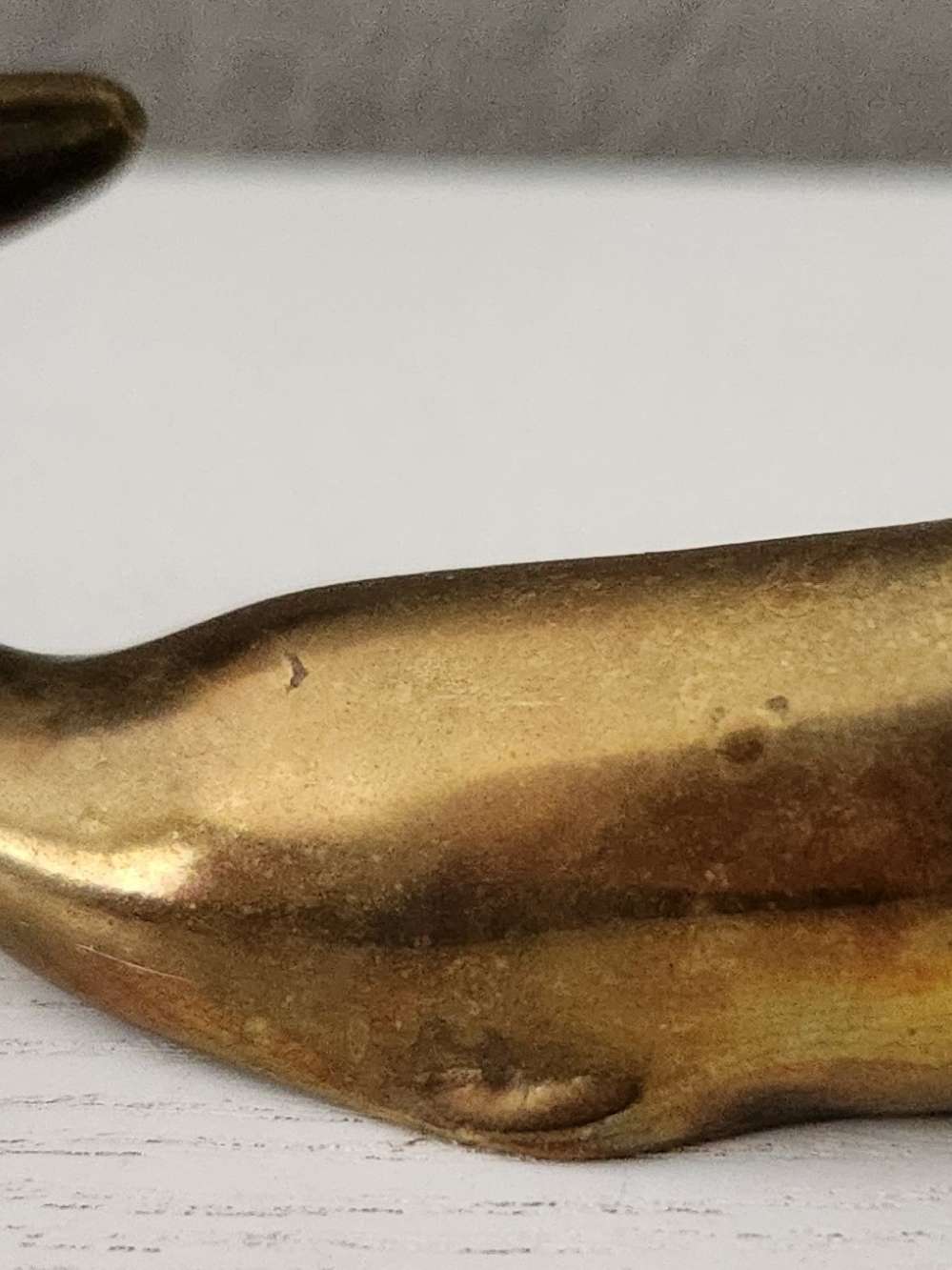 Vintage Solid Brass Sperm Whale Figurine Paperweight Nautical Decor